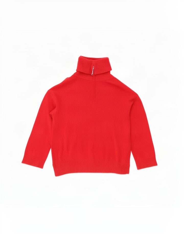 Pulover pentru femei Massimo Dutti cu fermoar și gât, UK 16, lână roșie mare