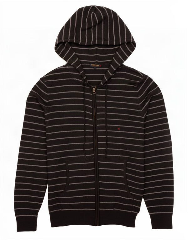 Pulover cardigan cu glugă Woolrich pentru femei UK 18 XL Lână cu dungi negre