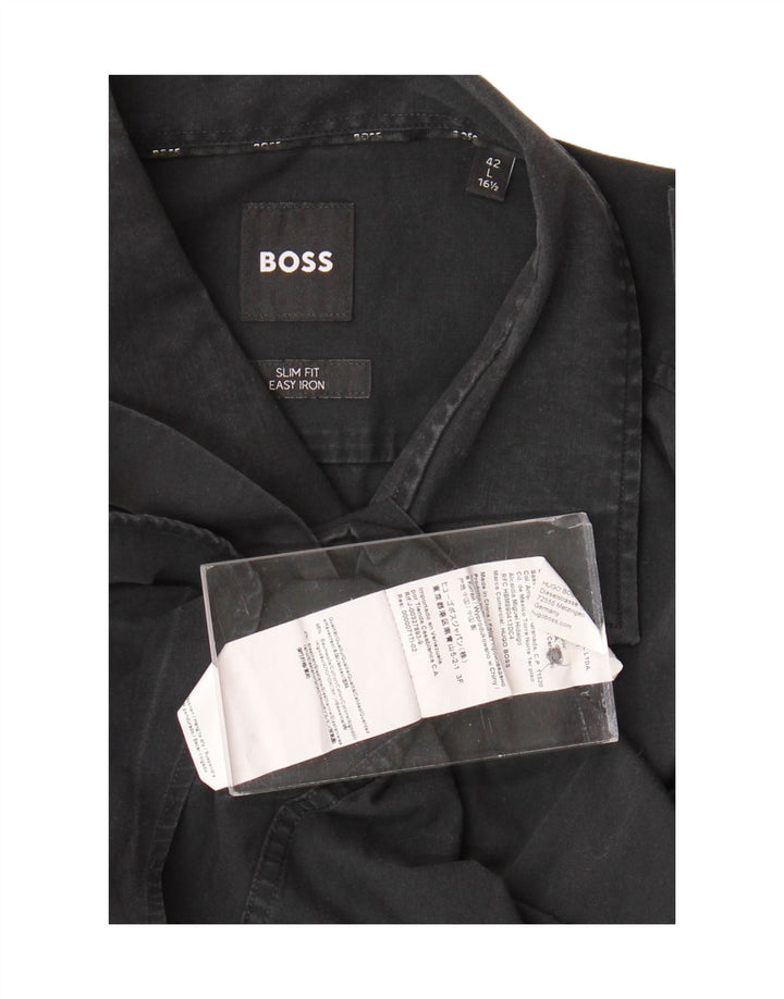 Cămașă slim Fit pentru bărbați HUGO BOSS Easy Care Mărimea 16 1/2 42 Bumbac negru mare