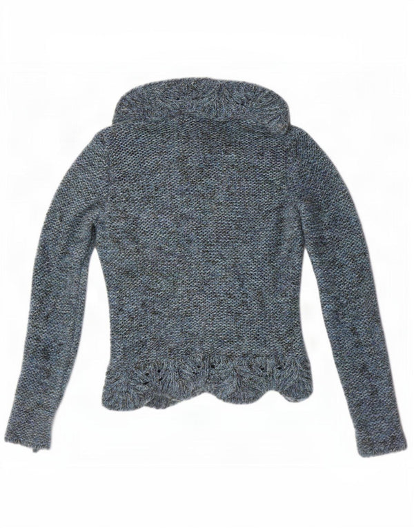 Pulover cardigan deschis pentru femei Benetton UK 10 Small Blue Peteted Acrylic