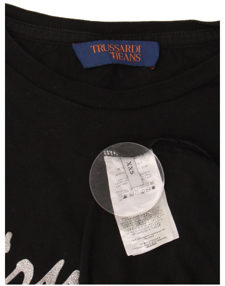 TRUSSARDI JEANS Tricou grafic supradimensionat pentru femei Top UK 2 2XS Negru