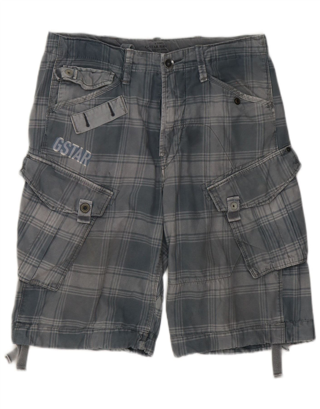Pantaloni scurti cargo pentru bărbați G-Star W32, bumbac carouri, gri mediu