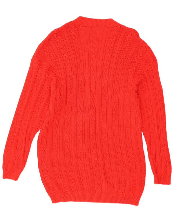 VINTAGE Pulover cardigan cu paragate supradimensionat pentru femei UK 10 Bumbac roșu mic