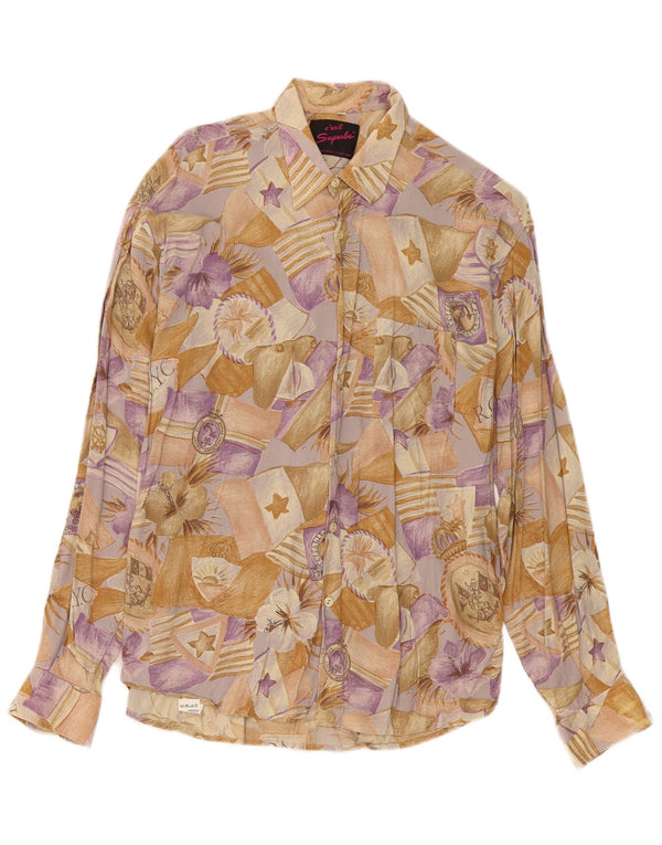 Cămașă Vintage Bărbați Medium Bej Floral Vâscoză