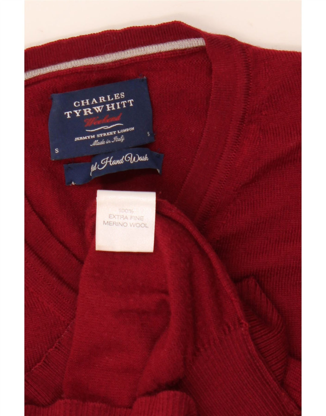 Pulover pentru bărbați Charles Tyrwhitt, cu decolteu în V, din lână burgundă mică