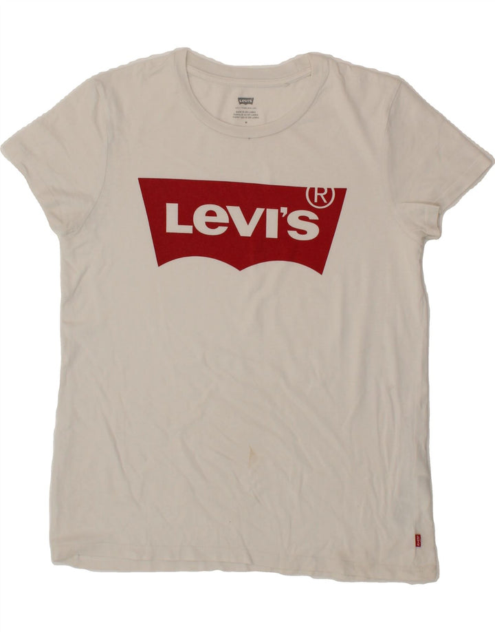 LEVI'S Womens Graphic T-Shirt Top UK 12 Medium White Cotton Vintage Levi's and Second-Hand Levi's from Messina Hembry 