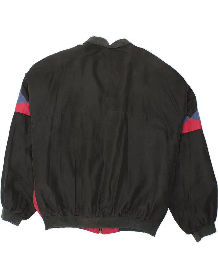 Jachetă Bomber VINTAGE pentru bărbați, cu tăiere largă, UK 38 Medium Black Geometric Matase