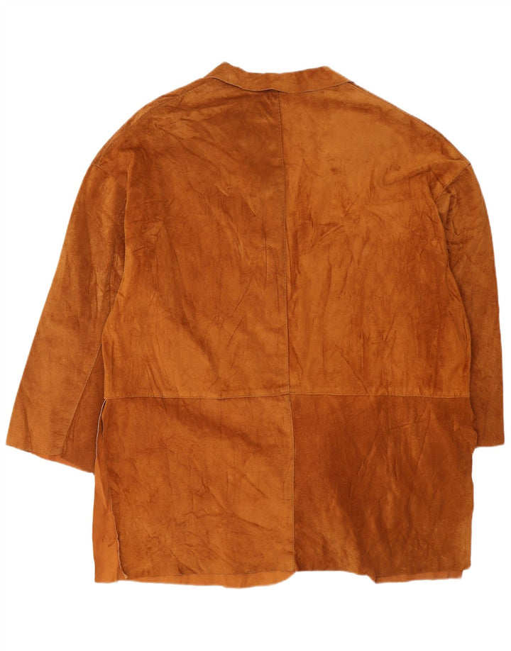 Pardesiu supradimensionat de piele intoarsa pentru femei VINTAGE UK 14 piele maro medie