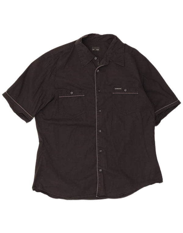 Cămașă cu mânecă scurtă pentru bărbați Calvin Klein Jeans, bumbac negru 2XL