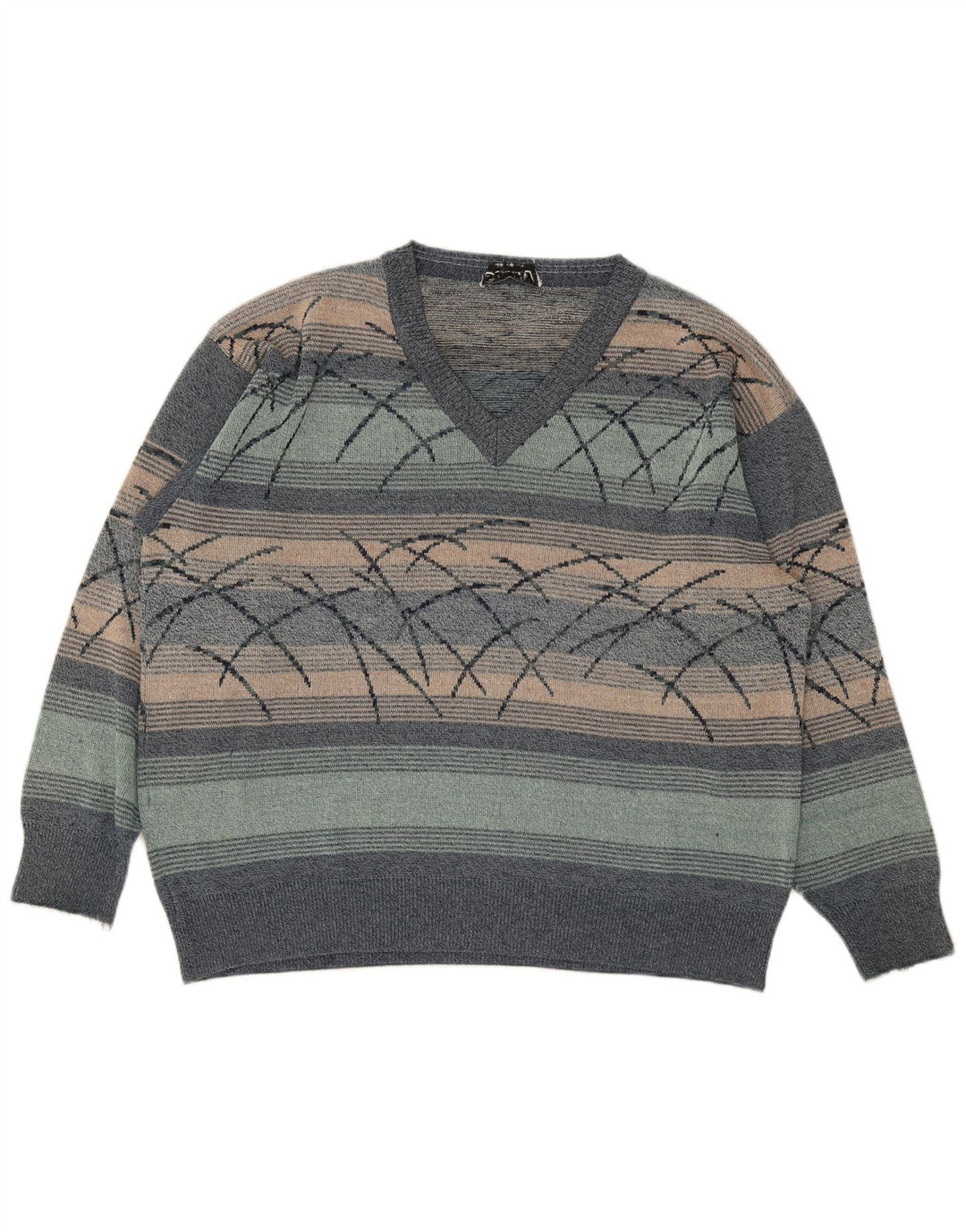 Pulover vintage pentru bărbați cu decolteu în V, XL, cu dungi multicolore