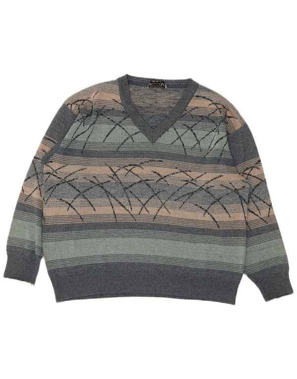 Pulover vintage pentru bărbați cu decolteu în V, XL, cu dungi multicolore