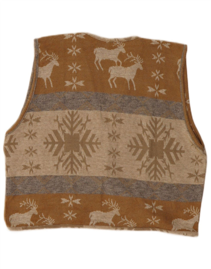 VINTAGE Pulover cardigan crop pentru femei UK 14 Medium Beige Fair Isle