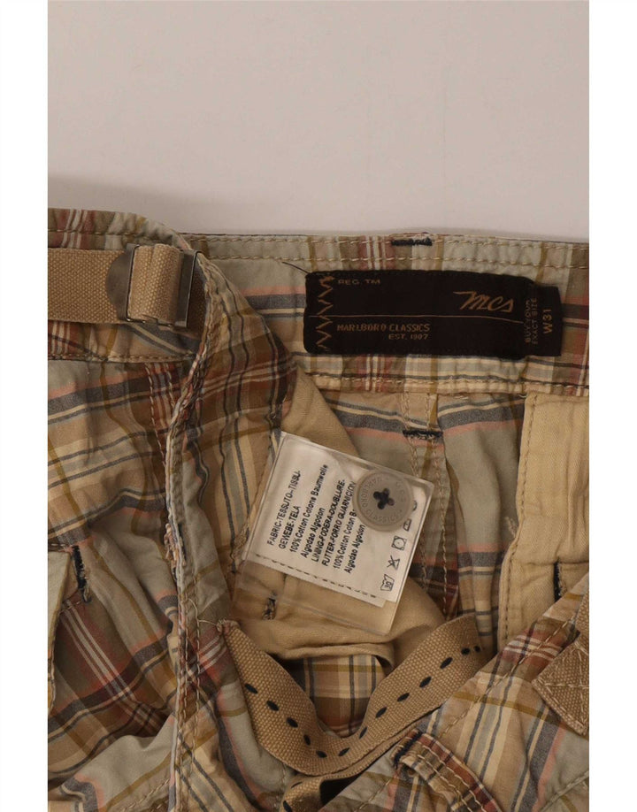 Pantaloni scurți cargo Marlboro Classics pentru bărbați W31, bumbac cu carouri, bej mediu