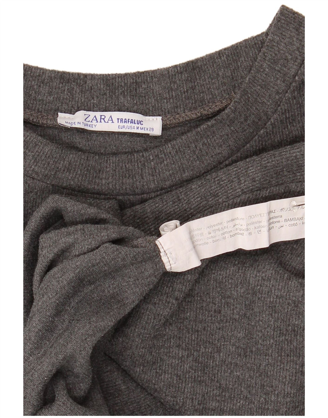 Top Crop Top Trafaluc pentru femei Zara cu mânecă lungă UK 14 Medium Gri Poliester