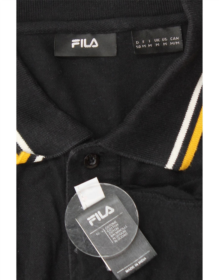Tricou polo Fila cu mânecă lungă pentru bărbați, bumbac mediu negru