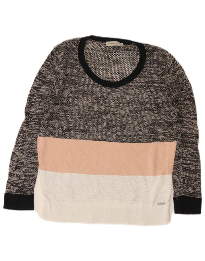 CALVIN KLEIN JEANS Pulover pentru femei cu gât de barcă UK 10 Mic Gri