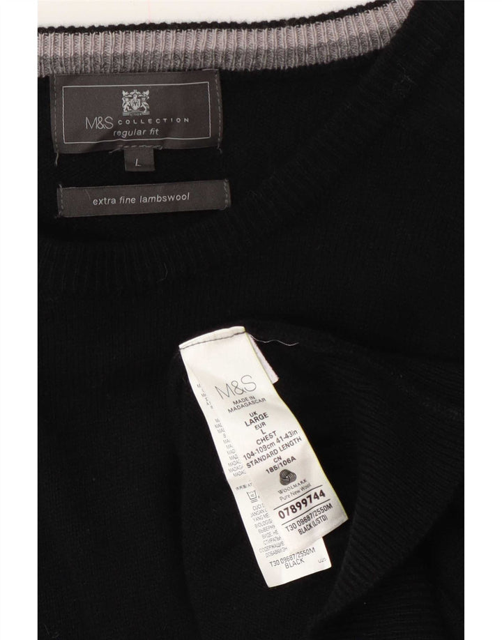 Pulover pentru bărbați Marks & Spencer, cu formă obișnuită, cu gât crew, lână mare, neagră