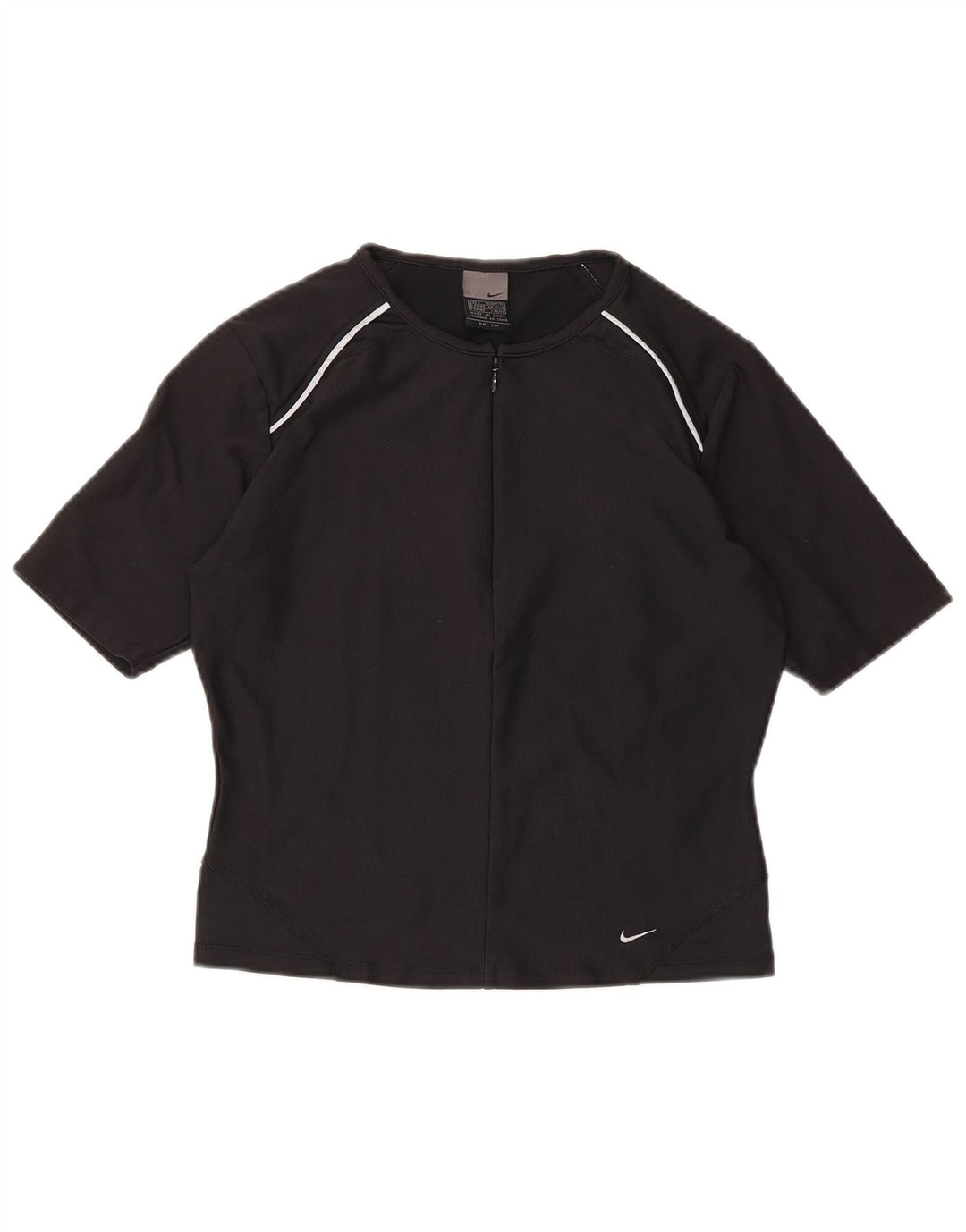 Tricou NIKE Dri Fit, cu fermoar și gât, pentru femei, Marea Britanie 14/16 Poliester negru mare