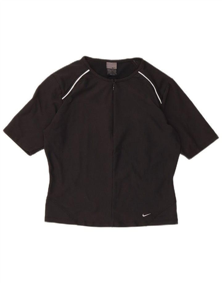 Tricou NIKE Dri Fit, cu fermoar și gât, pentru femei, Marea Britanie 14/16 Poliester negru mare