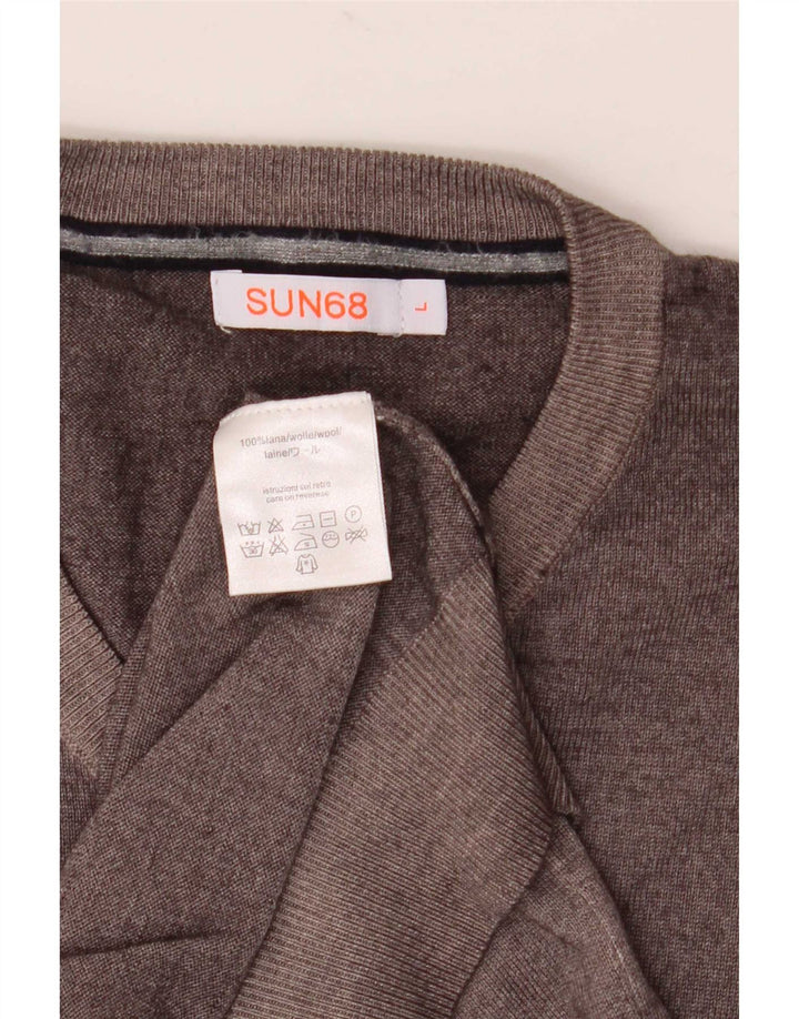 Sun68 Pulover cu decolteu în V pentru bărbați, lână mare, gri