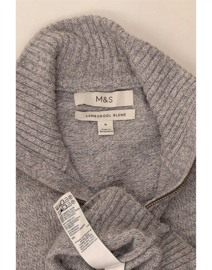 Pulover pentru bărbați Marks & Spencer, cu fermoar și gât, lână, gri mediu