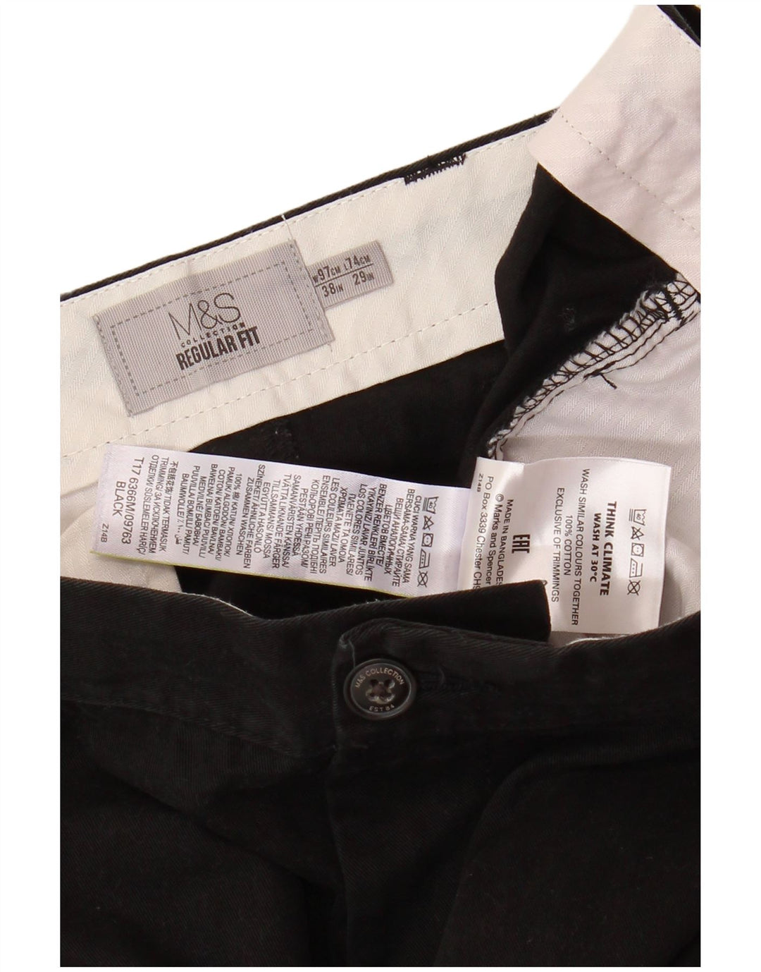 MARKS & SPENCER Pantaloni chino drepți pentru bărbați, L38 L29, negru