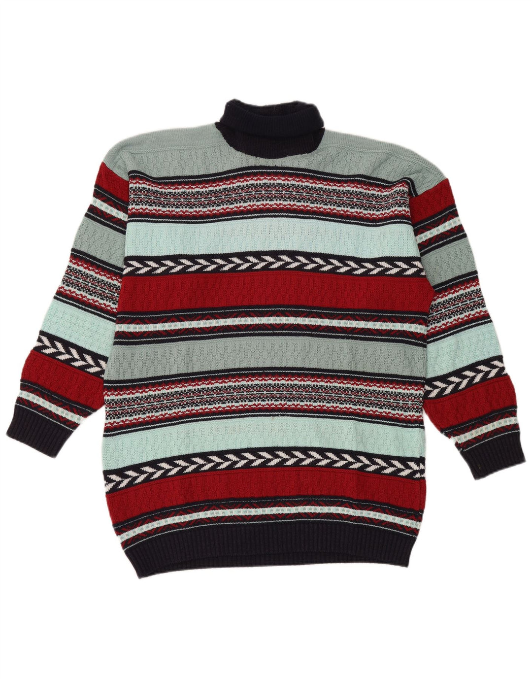 Pulover vintage pentru bărbați cu gât rulat, lână cu dungi mari, multicolore