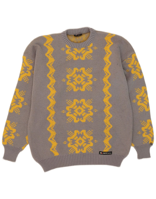 Pulover vintage pentru bărbați cu gât roșu IT 54 XL gri din lână Fair Isle