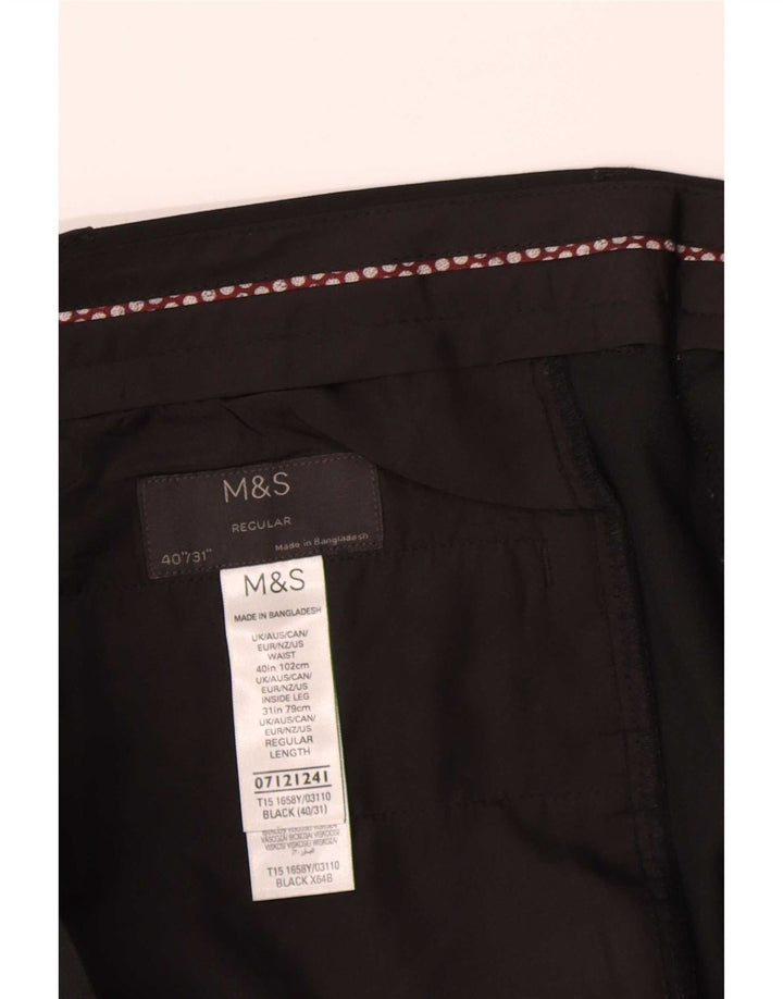Pantaloni de costum obișnuiți pentru bărbați Marks & Spencer L40 L31 Poliester negru