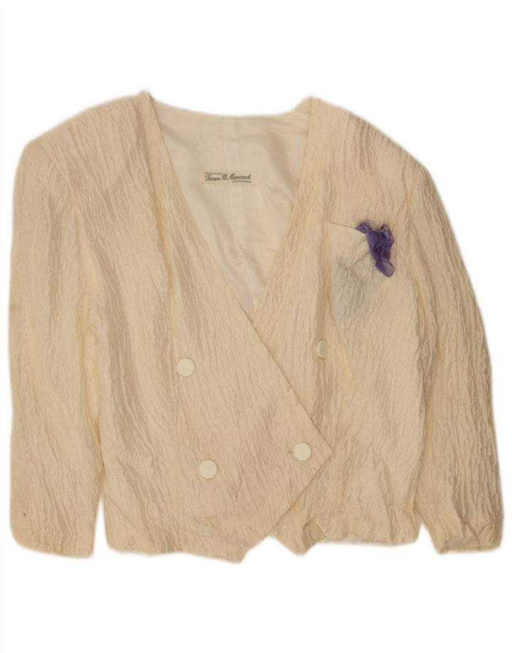 Jachetă vintage pentru femei la dublu-breaste UK 14 Medium Off White