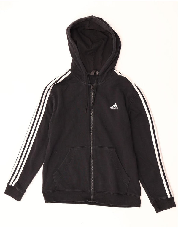 Adidas Womens Zip Hoodie Sweater UK 12/14 Medium Black Cotton