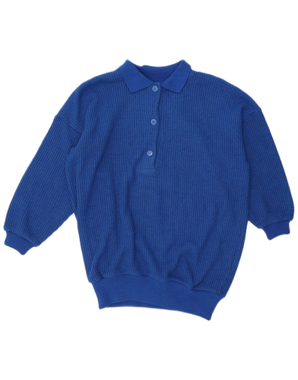 Pulover vintage pentru femei cu gât polo supradimensionat UK 10 Small Blue Acrylic