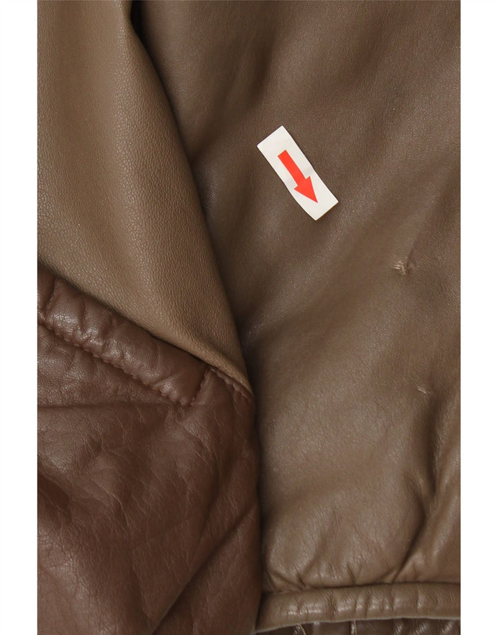 Jachetă de piele vintage pentru femei UK 14 Maro mediu Colorblock