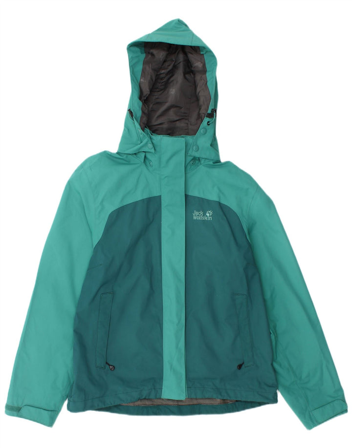 Jack Wolfskin Jachetă de ploaie cu glugă pentru femei UK 10 Small Turcoaz Colorblock