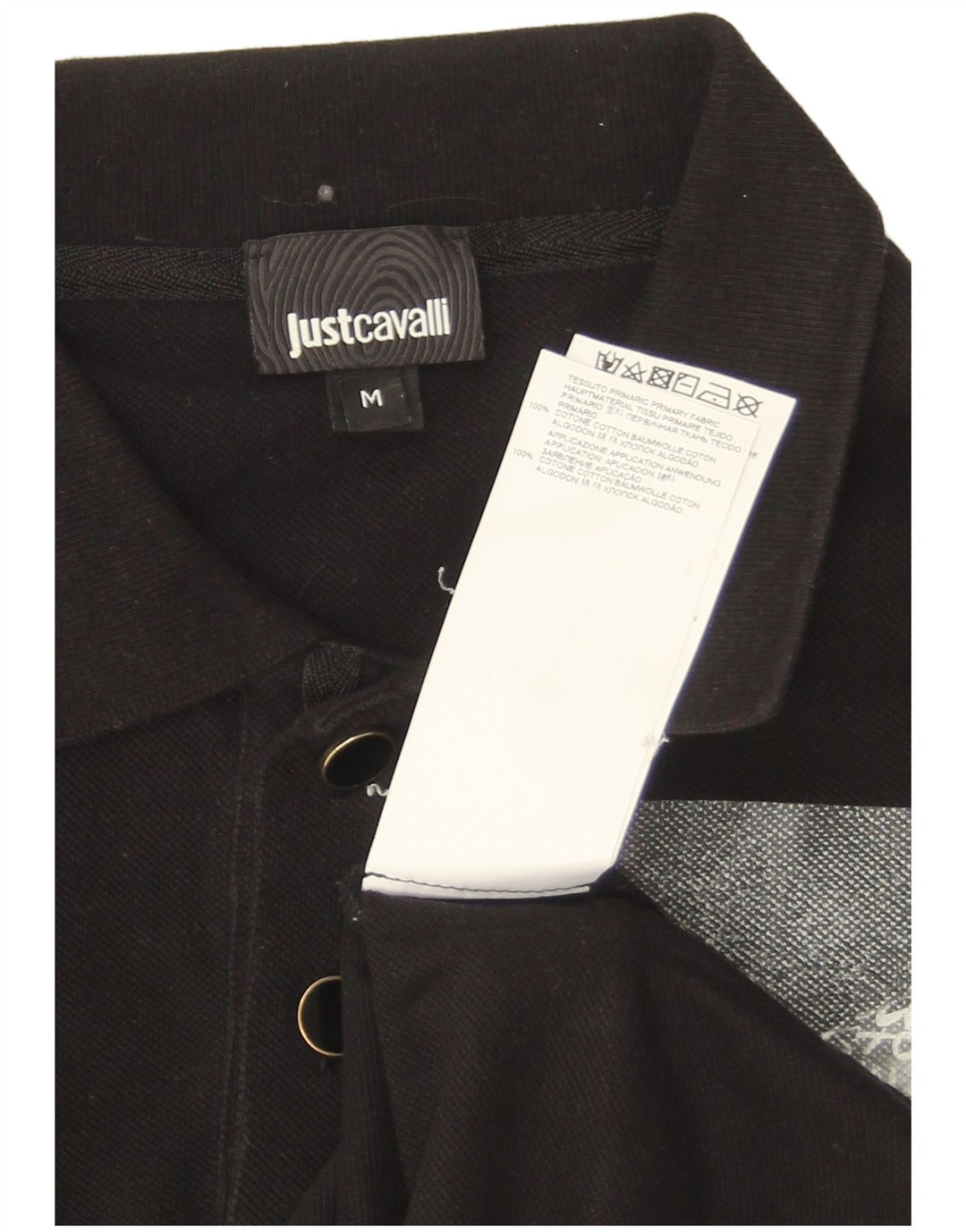 Tricou polo cu grafică pentru bărbați Just Cavalli, cu craniu mediu din bumbac negru