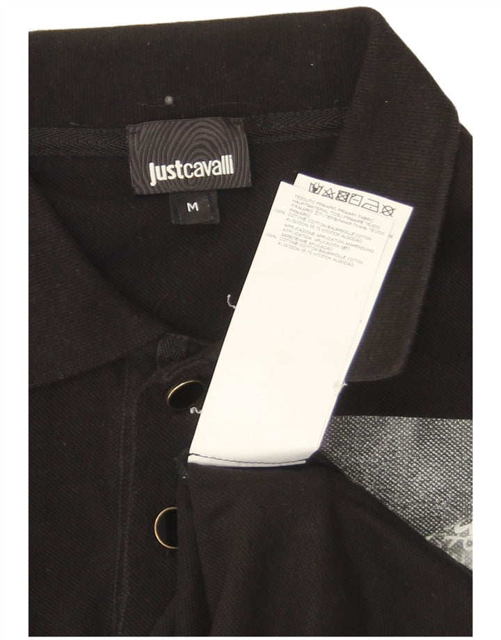Tricou polo cu grafică pentru bărbați Just Cavalli, cu craniu mediu din bumbac negru