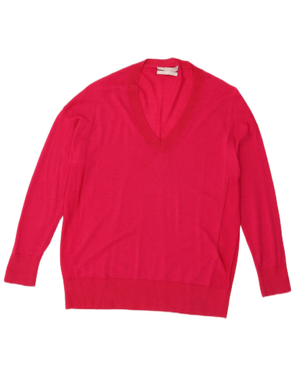 Marks & Spencer Womens V-Neck Jumper Sweater UK 14 Medium Pink Merino Wool