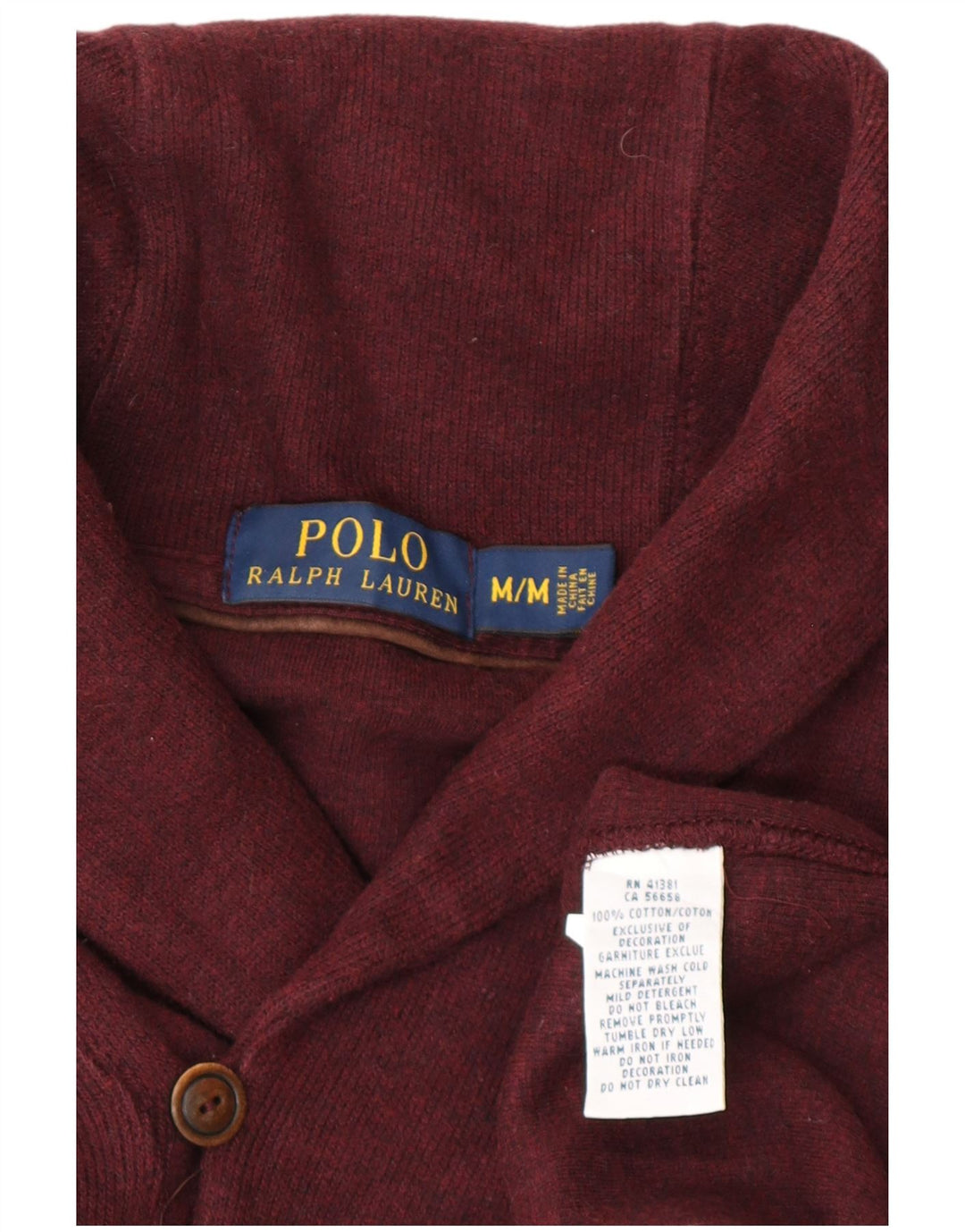 POLO RALPH LAUREN Pulover pentru bărbați cu gât șal, bumbac mediu burgundă
