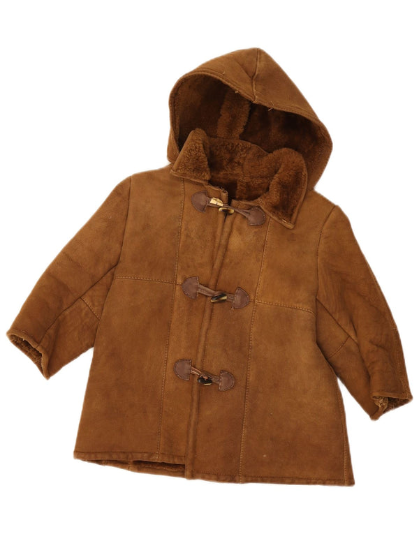 Jachetă din shearling cu glugă vintage pentru fete 7-8 ani maro