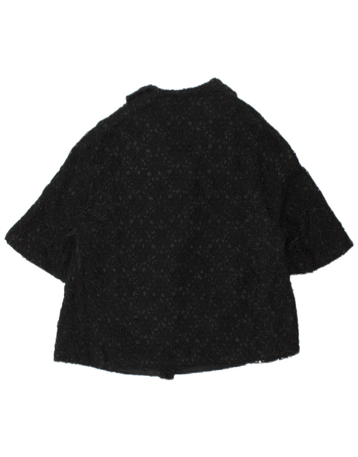 VINTAGE Jachetă cu mânecă scurtă pentru femei UK 12 Medium Black Floral