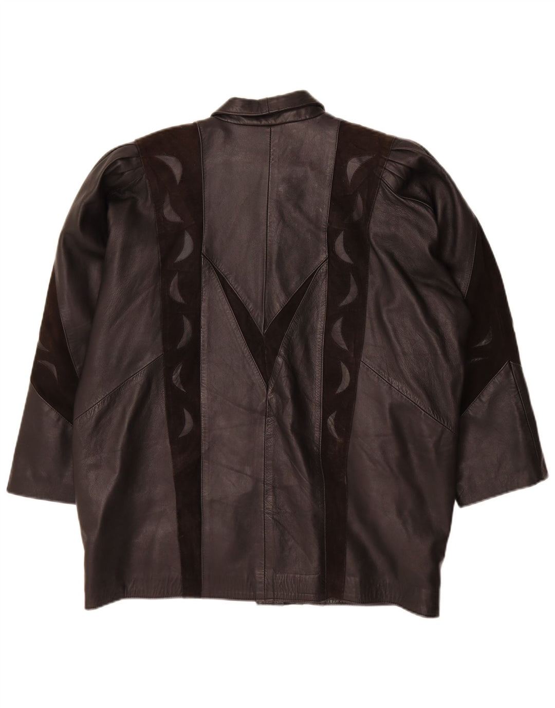 Jachetă de piele vintage pentru femei UK 20 2XL Negru Colorblock