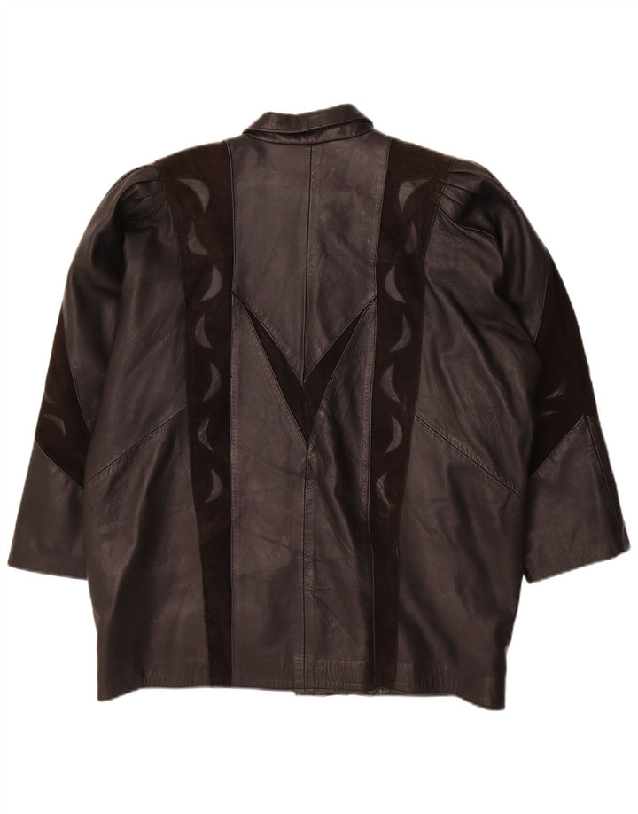 Jachetă de piele vintage pentru femei UK 20 2XL Negru Colorblock