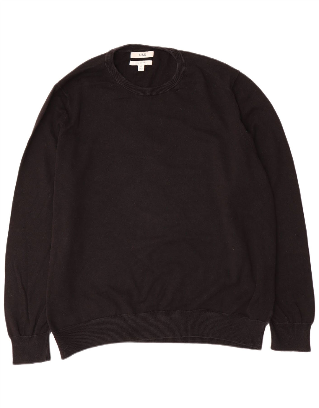 Pulover pentru bărbați Marks & Spencer cu gât crew, bumbac negru 3XL