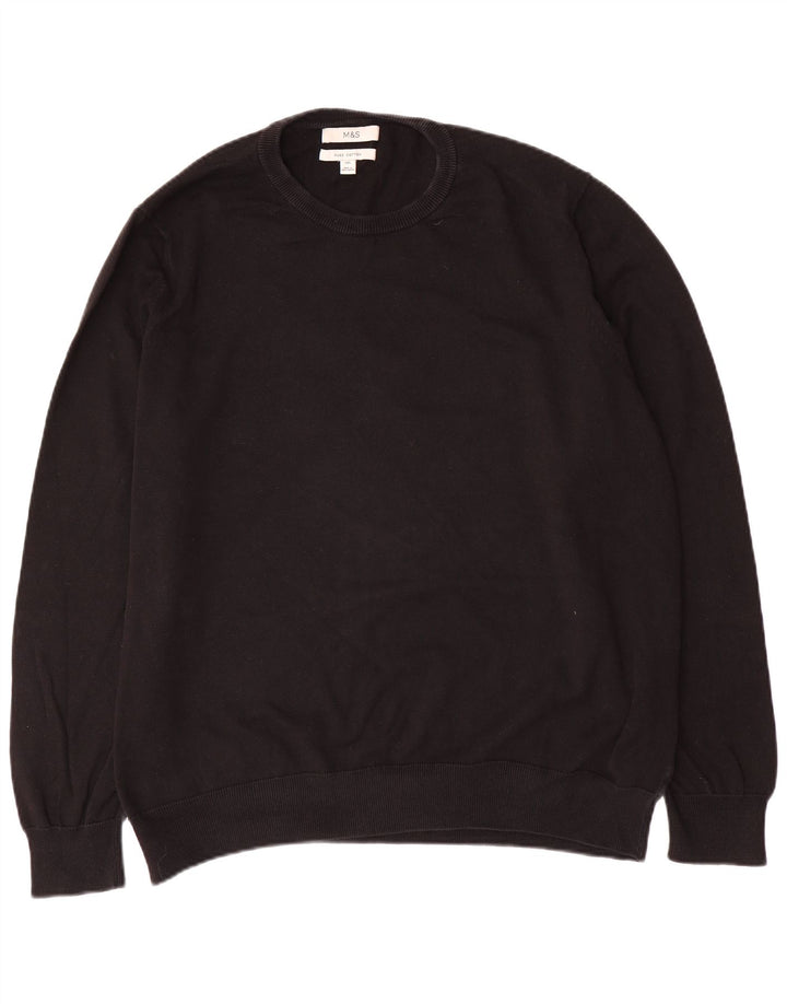 Pulover pentru bărbați Marks & Spencer cu gât crew, bumbac negru 3XL