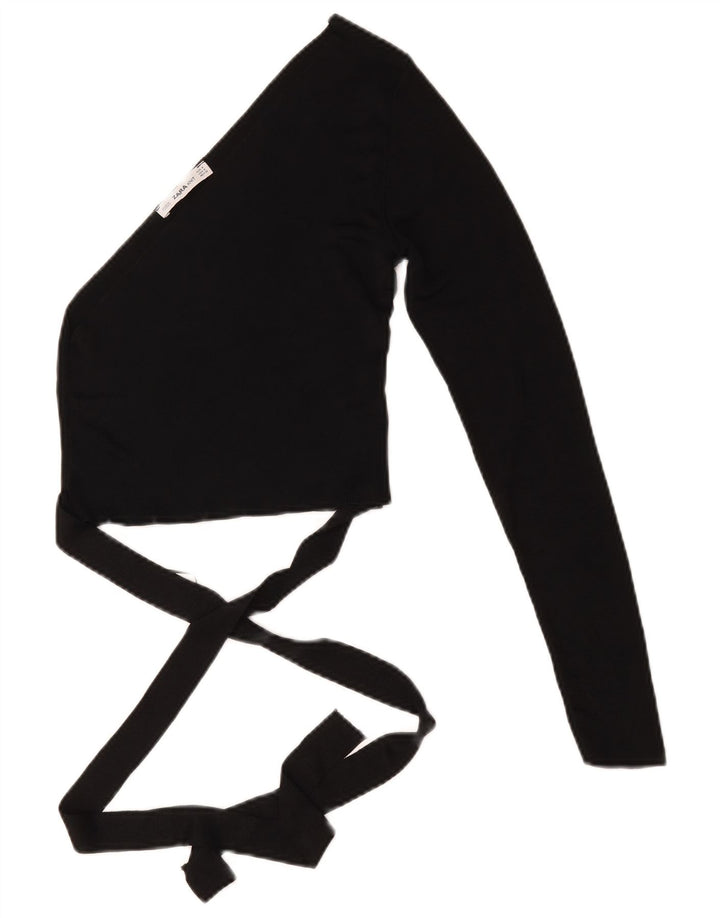 Top Crop One Shoulder pentru femei Zara UK 12 Medium Black Viscose