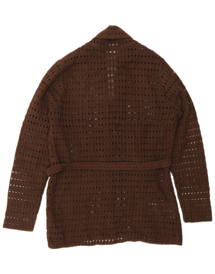 Pulover cardigan din croșetat VINTAGE pentru femei UK 14 mare maro acrilic
