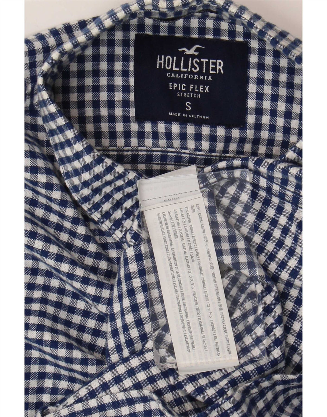 Cămașă Hollister pentru bărbați Mic, albastru Gingham Bumbac