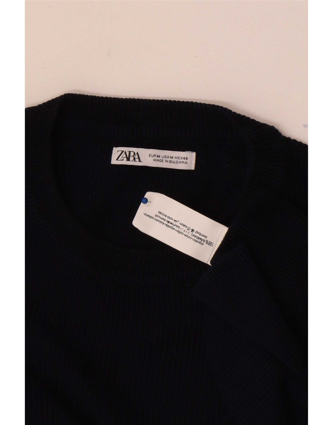 Pulover pentru bărbați Zara, cu gât crew, albastru bleumarin mediu