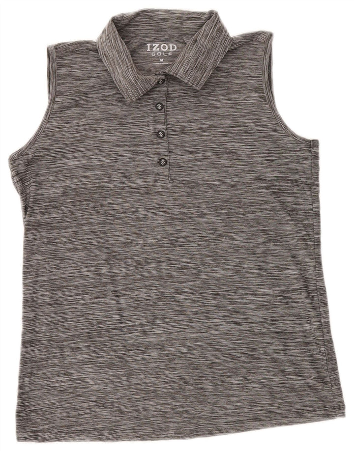 IZOD Tricou polo fără mâneci pentru femei UK 12 Poliester cu dungi gri mediu
