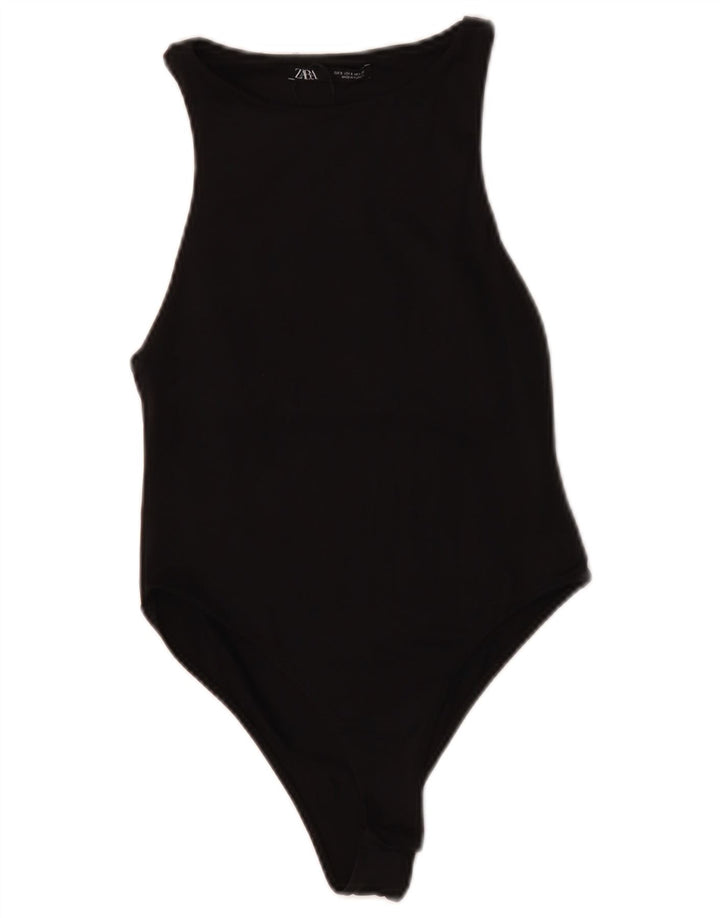 ZARA Womens Sleeveless Bodysuit UK 8 Small Black Polyamide